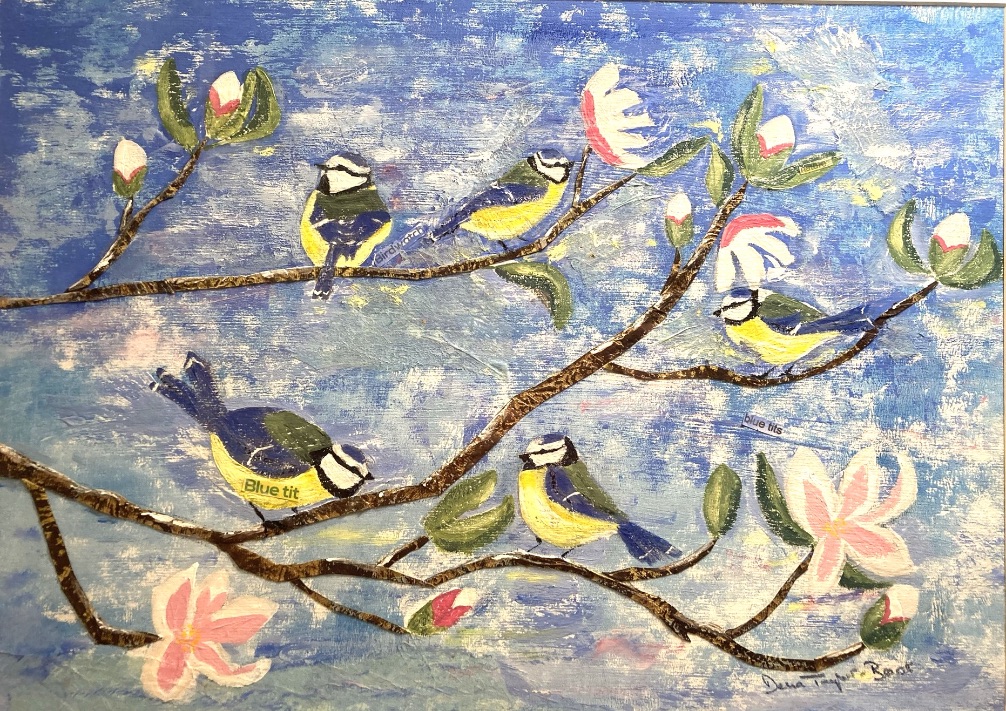 Spring Blue Tits, Mixed Media