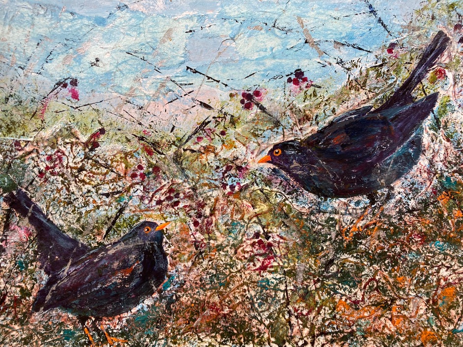 Blueberries and Cream, Mixed Media